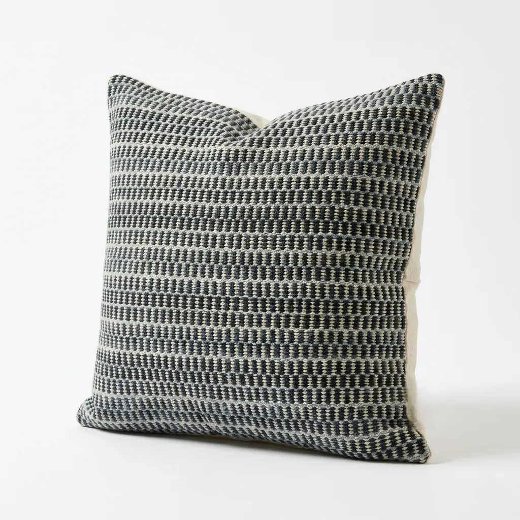Nilo Blau Creme handgemachter Kissenbezug ca. 40x40 cm ohne Füllung | Elly Living Lieferumfang: 1 handgemachter Handgemachter Kissenbezug Nilo Blau Creme von Elly Living mit feinem grafischem Muster auf weißem Hintergrund