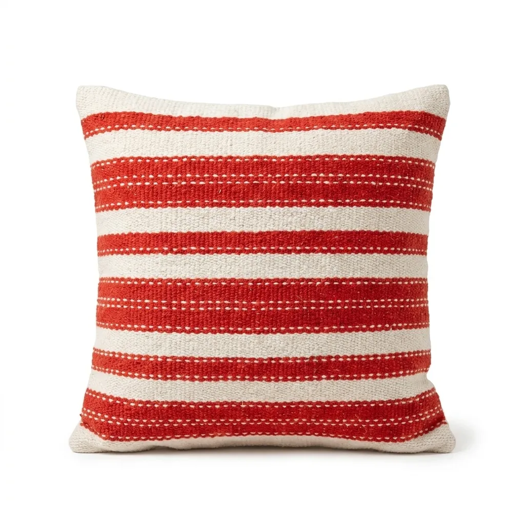 Raya Koralle Creme handgemachter Kissenbezug ca. 40x40 cm ohne Füllung | Elly Living Handgemachter Kissenbezug Raya Koralle Creme von Elly Living mit Streifenmuster auf weißem Hintergrund