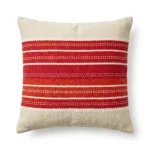 Handgemachter Kissenbezug Siena Orange Rot Creme von Elly Living mit Streifenmuster auf weißem Hintergrund