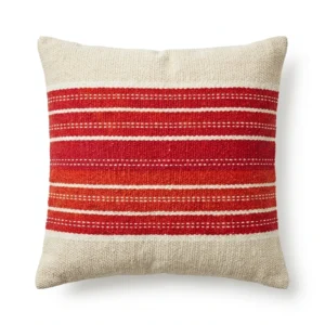 Handgemachter Kissenbezug Siena Orange Rot Creme von Elly Living mit Streifenmuster auf weißem Hintergrund