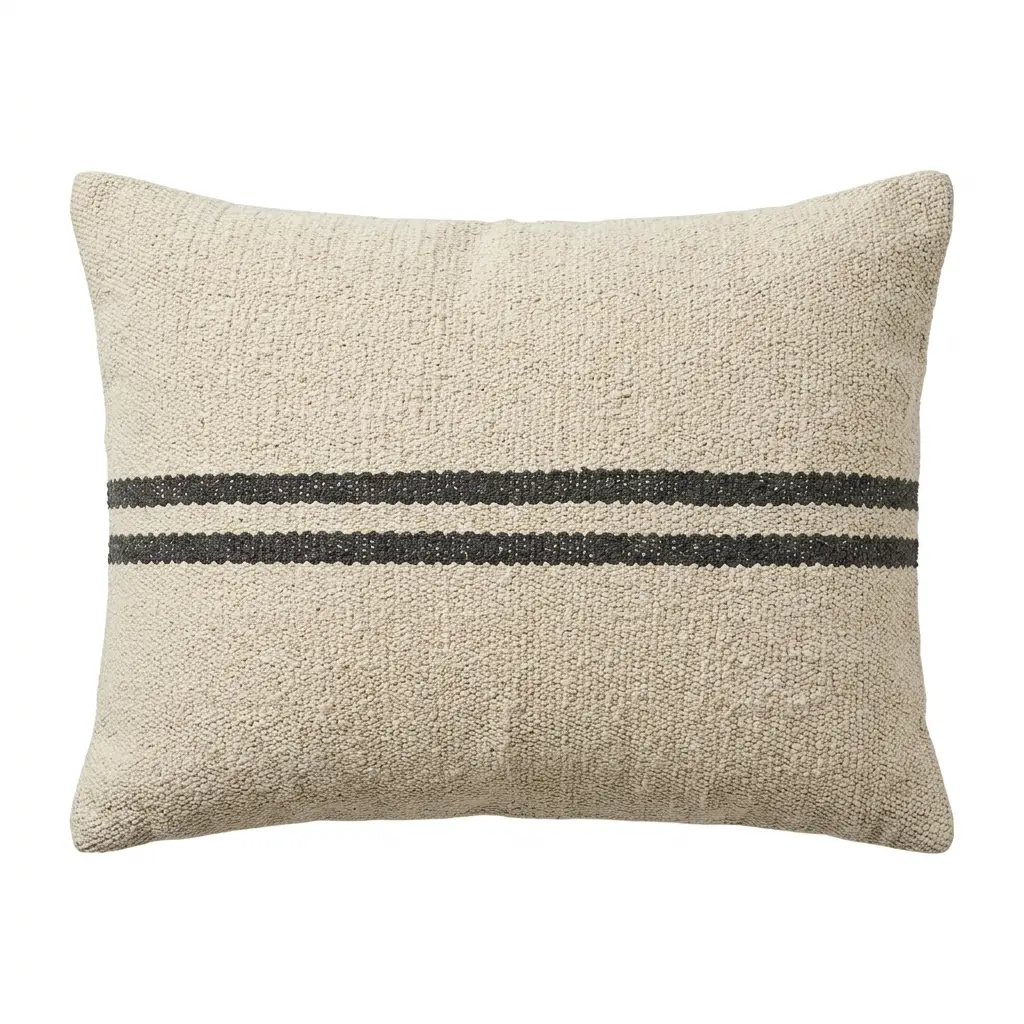 Duo handgemachter Kissenbezug Beige Schwarz ca. 50x30 cm ohne Füllung | Elly Living Handgemachter Duo Kissenbezug Beige Schwarz von Elly Living mit zwei schwarzen Streifen auf weißem Hintergrund