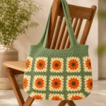 verda salbeigrün orange creme – handgemachte häkeltasche