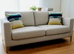 Handgemachter Kissenbezug Maris Türkis Blau Creme aus Wolle von Elly Living mit modernem Streifenmuster