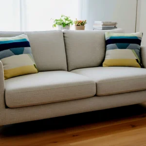Handgemachter Kissenbezug Maris Türkis Blau Creme aus Wolle von Elly Living mit modernem Streifenmuster