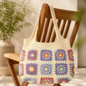 bloomy creme bunt – handgemachte häkeltasche