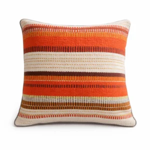 Handgemachter Kissenbezug Aruna Terrakotta Creme Senfgelb von Elly Living mit warmem Streifenmuster